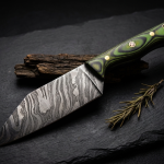 Handmade Damascus Hunting Knife: 11" Firestorm Twist with Green Micarta Handle