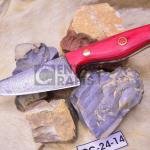 Handmade Damascus Skinning Knife: 8" Bonfire Pattern with Red Laminated Wood Handle