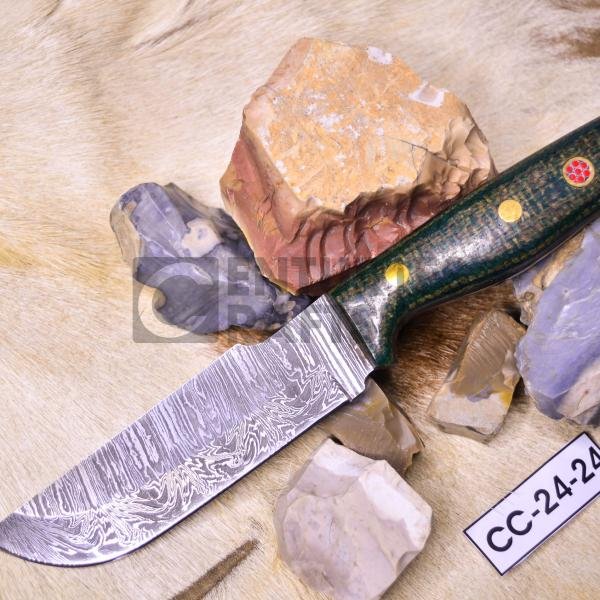 Handmade Damascus Survival Knife: 9" Bonfire Pattern with Green Jute Micarta Handle