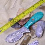 Handmade Damascus Jungle Skinning Knife: 7" Bonfire Pattern with Turquoise Marble Handle