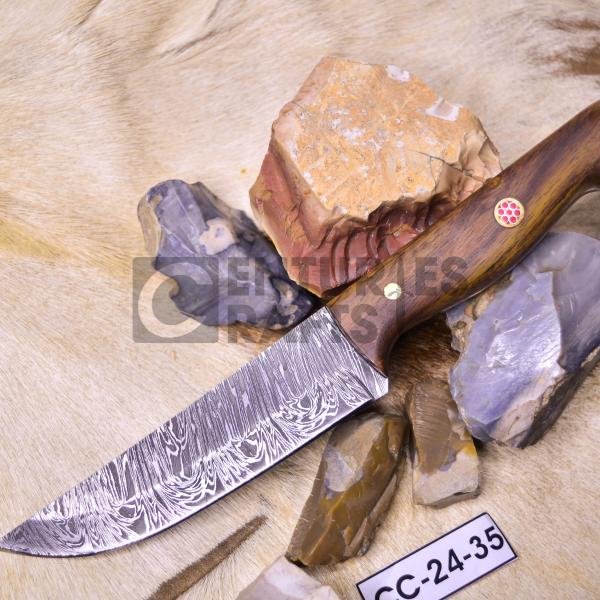 Handmade Damascus Multi-Purpose Knife: 9" Bonfire Pattern with Book-Matched Rosewood Handle