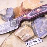 Handmade Damascus Jungle Knife: 8" Bonfire Pattern with Black Red White Micarta Handle