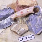 Handmade Damascus Skinning Knife: 2.5" Bonfire Blade with Ram Horn Handle
