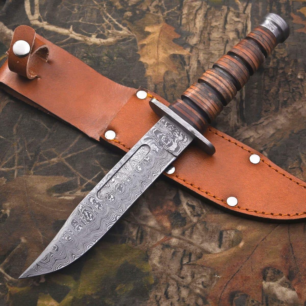 12.5-Inch Handmade Damascus Ka-Bar Bowie Knife